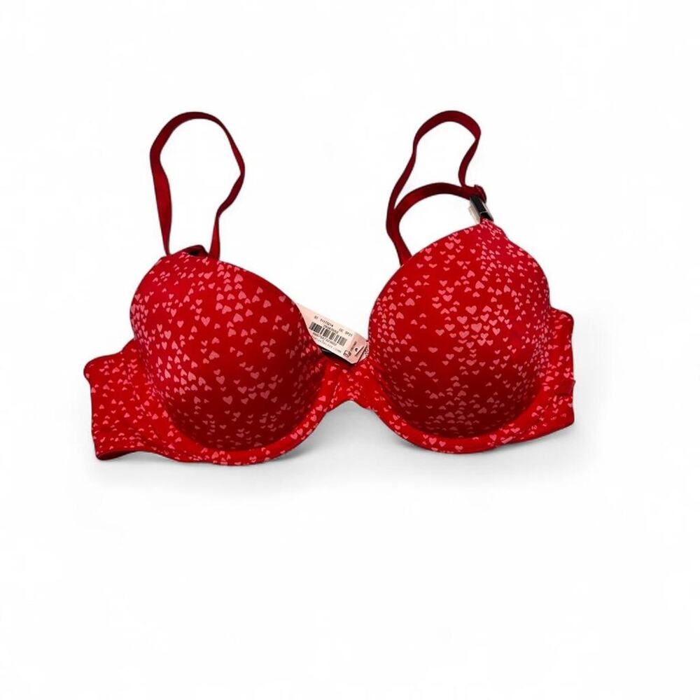 Victorias Secret Red Hearts Push Up Bra Size 32C New Tag